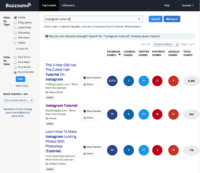 5 dicas de como gerar trafego para sua loja virtual buzzsumo screenshot