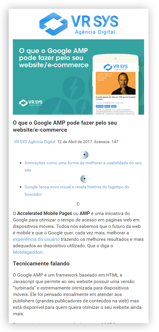 as novidades no novo site da VR SYS Agencia Digital amp screen