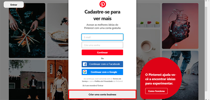 pinterest para lojas virtuais 5 dicas para vender mais imagem criando conta 1