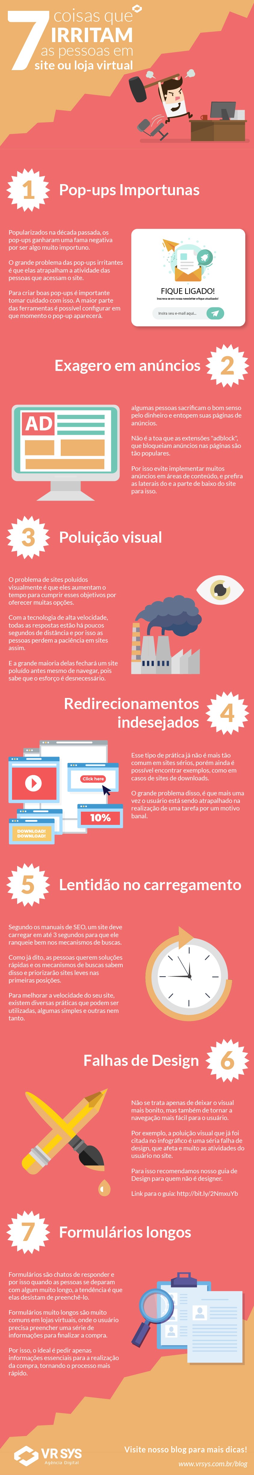 sete coisas que irritam as pessoas em sites e lojas virtuais infografico